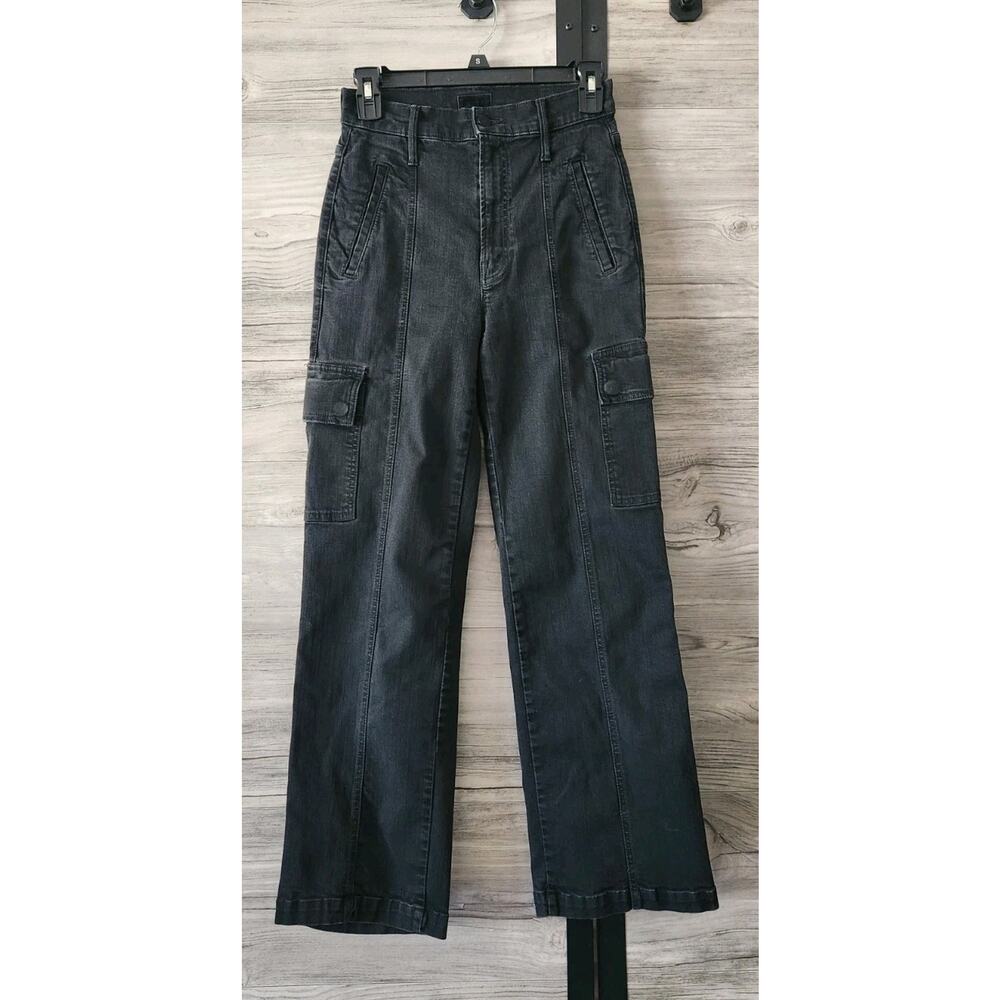 MOTHER The Rambler High Rise Cargo Ankle Jeans in Black Wash Size 25